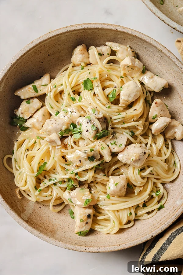 Bowl of chicken scampi.