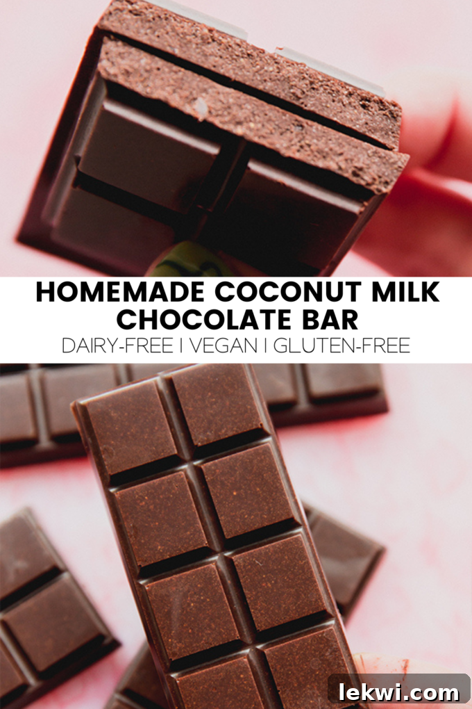 A visually appealing promotional image for the Homemade Coconut Milk Chocolate Bar recipe, highlighting its deliciousness and vegan nature.