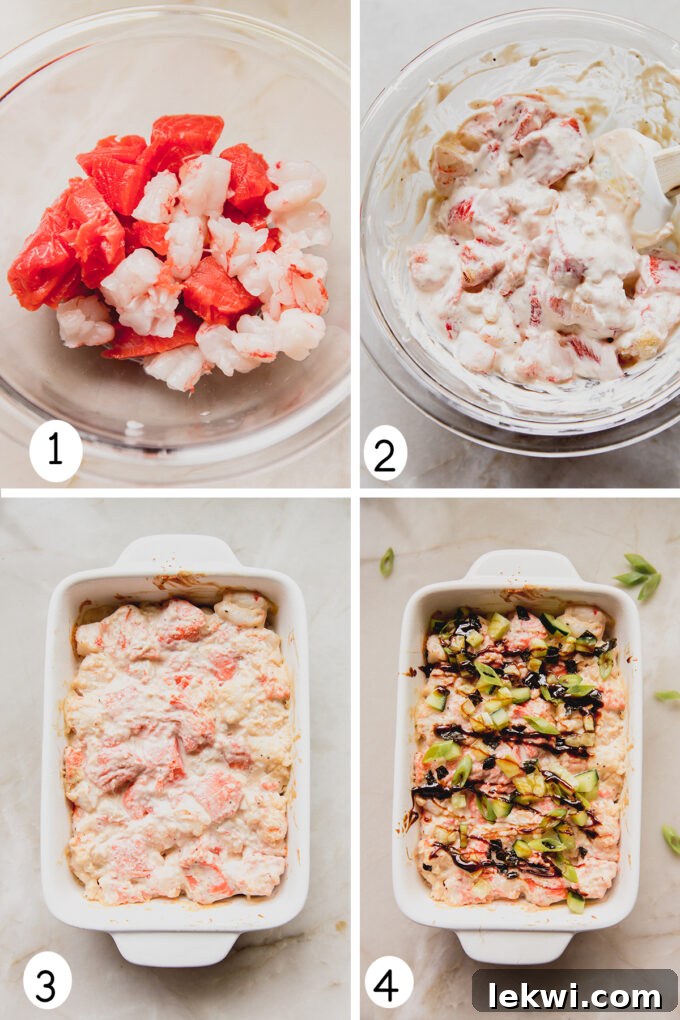 Step by step photos of making the mini sushi bake.