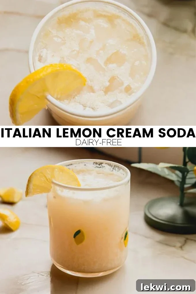 A beautifully composed flat lay image showcasing the Italian Lemon Cream Soda ingredients and a finished drink, perfect for social sharing.