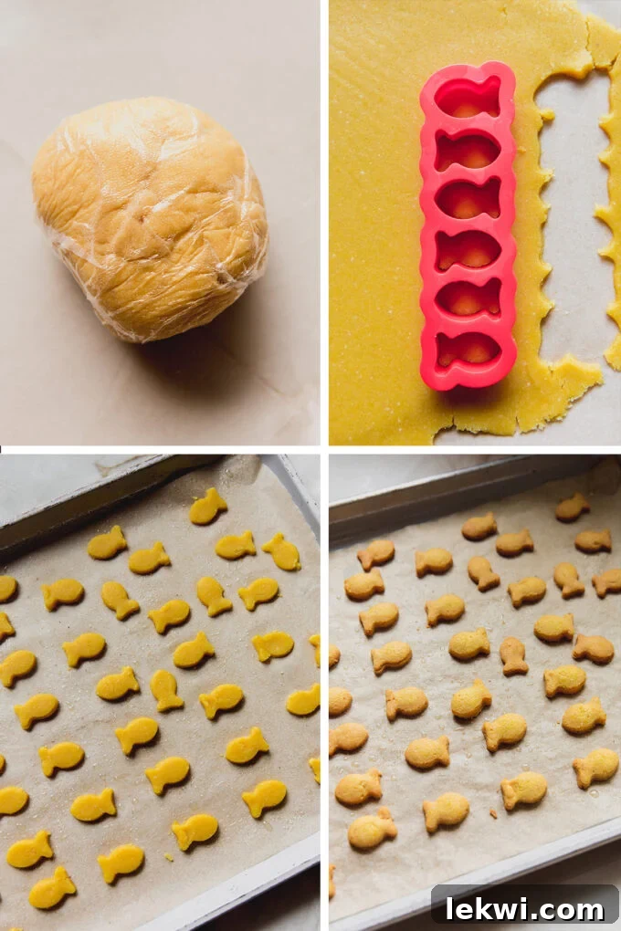 Step by step photos of making the goldfish crackers.