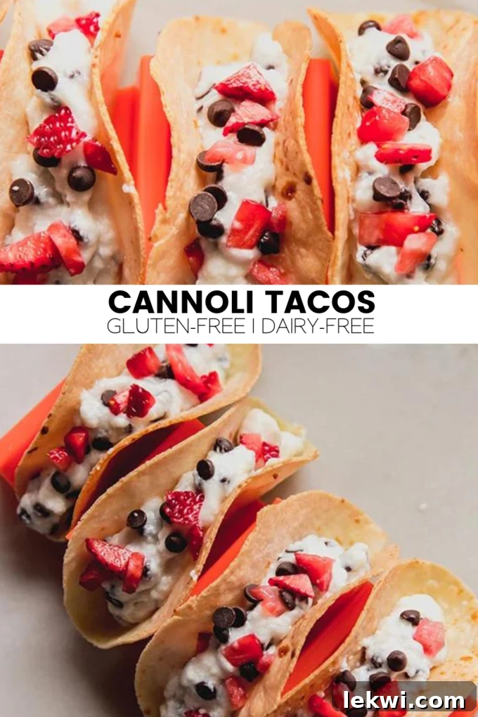 Cannoli tacos with a variety of toppings.