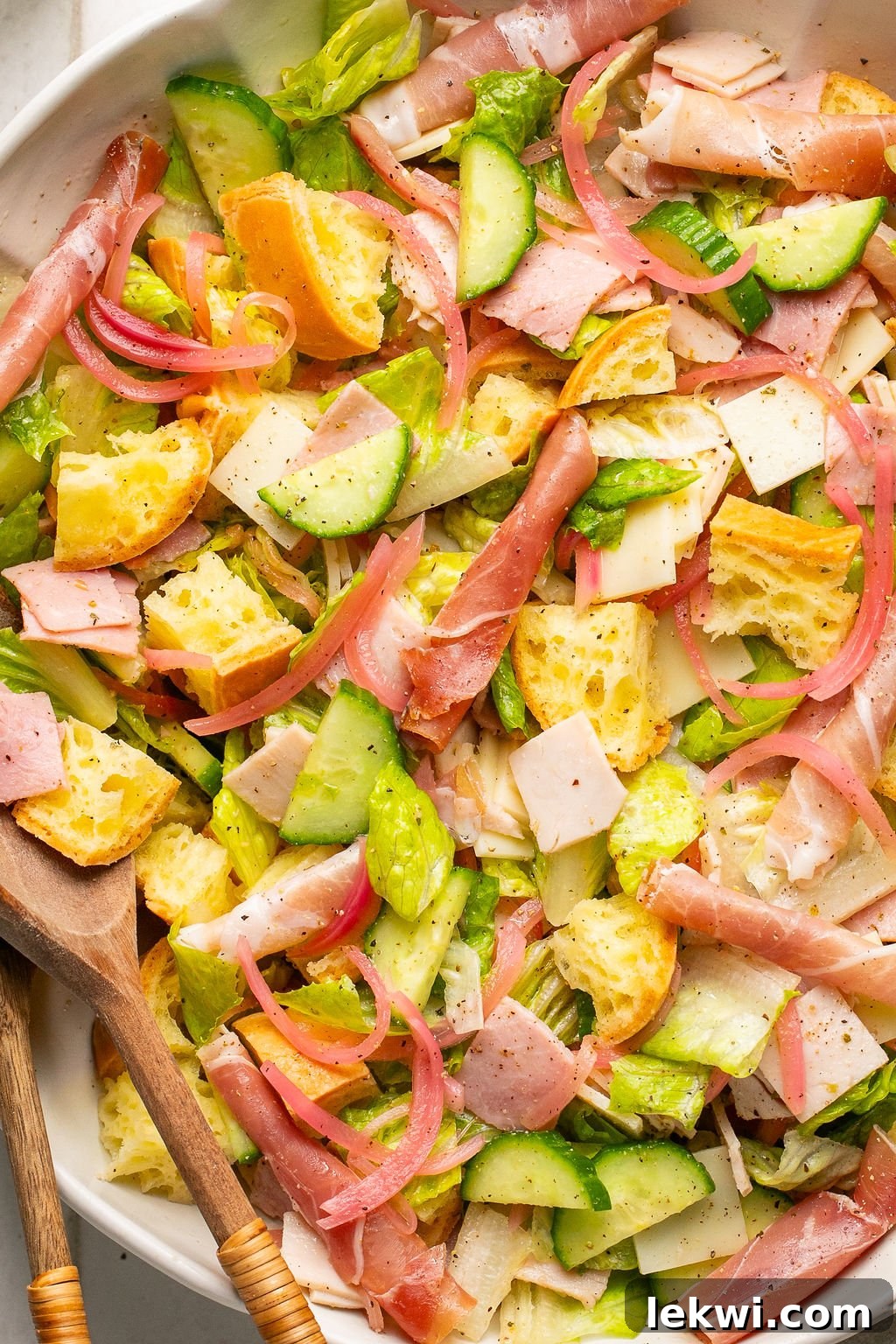 A close up photo of the sub in a tub salad, ready to eat.