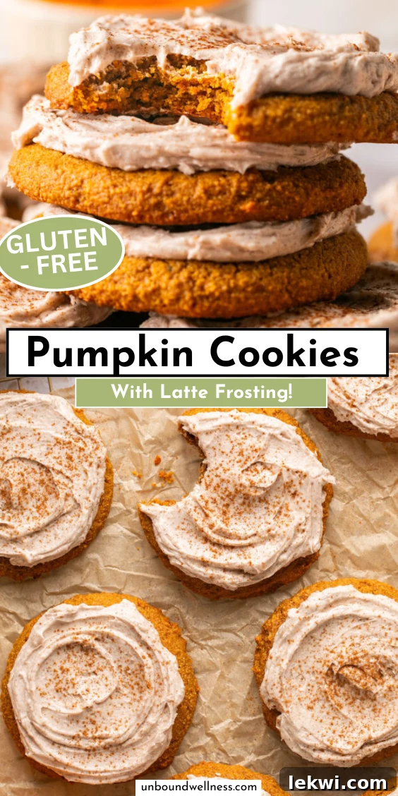 A stunning vertical shot of Gluten-Free Pumpkin Cookies with Latte Frosting, beautifully arranged.