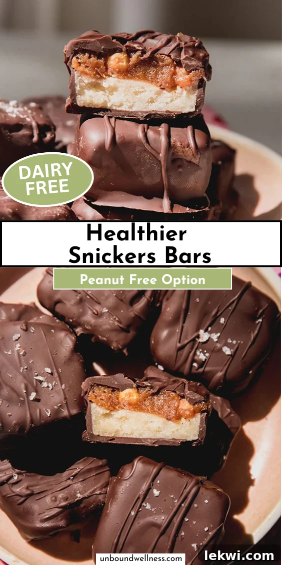 A high-angle shot of Healthier Snickers Bars arranged appealingly, emphasizing their delicious, homemade appeal.