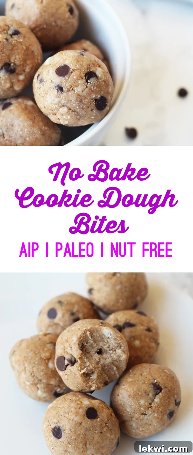 Close-up of No-Bake Cookie Dough Bites showcasing their texture (AIP, Paleo, Nut Free, Gluten Free)