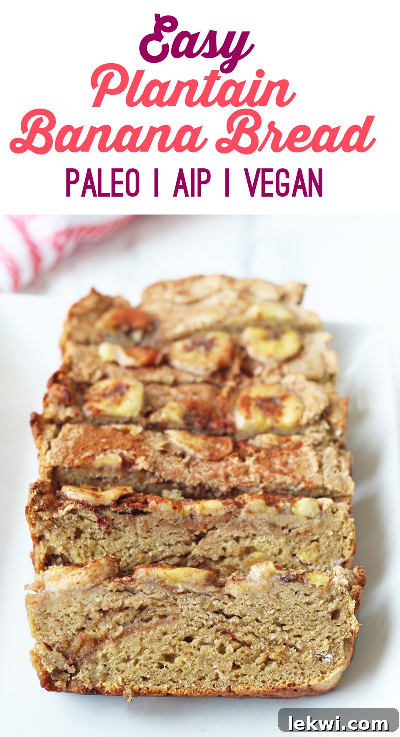 Easy Plantain Banana Bread (Paleo, AIP, Vegan) sliced on a wooden board