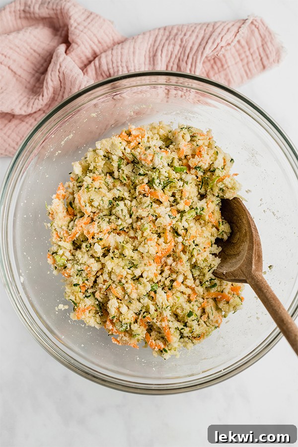 veggie nugget ingredients in bowl with wooden spoon