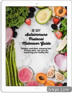 The front cover of the 30 Day Autoimmune Protocol Makeover Guide with fresh produce surrounding the text.