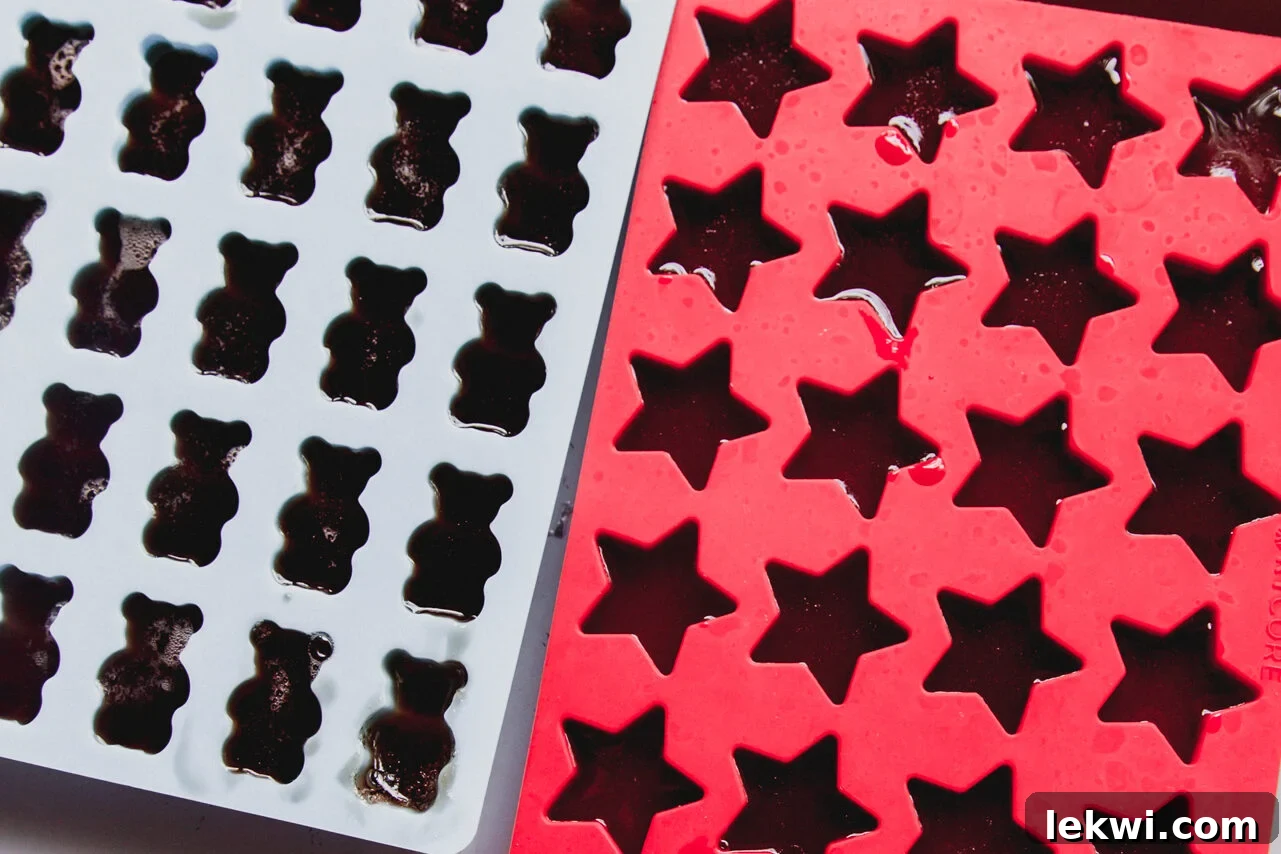 Cherry gummies set in a mold. 