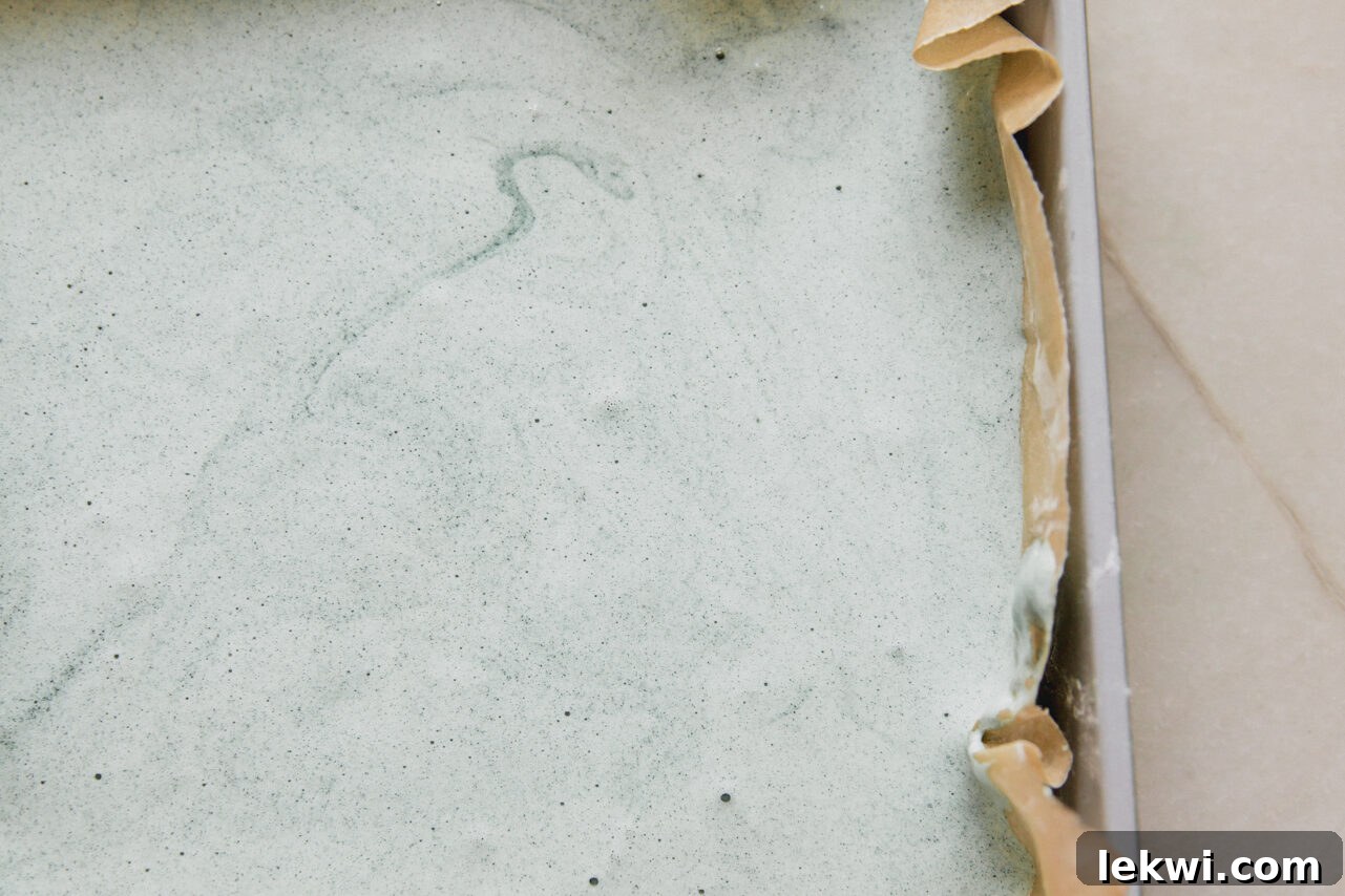 The green layer in the pan before solidifying.