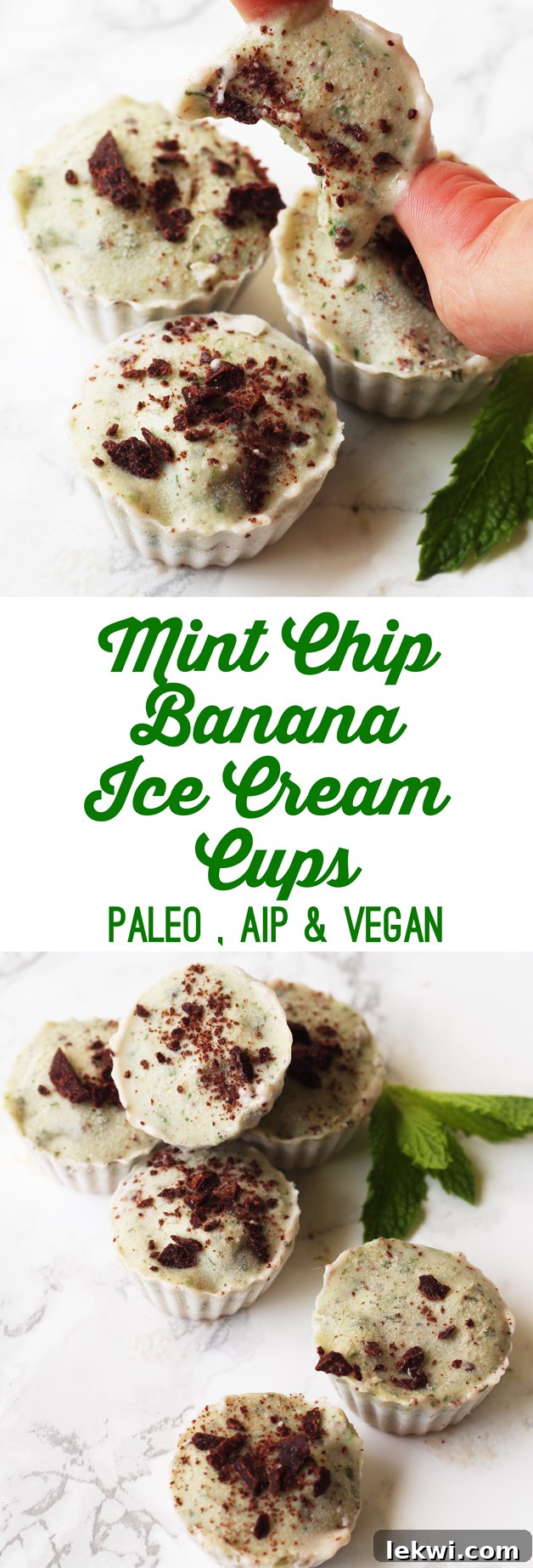 An artistic arrangement of several Mint Chip Banana Ice Cream Cups, showcasing their perfect individual portions and inviting appearance.