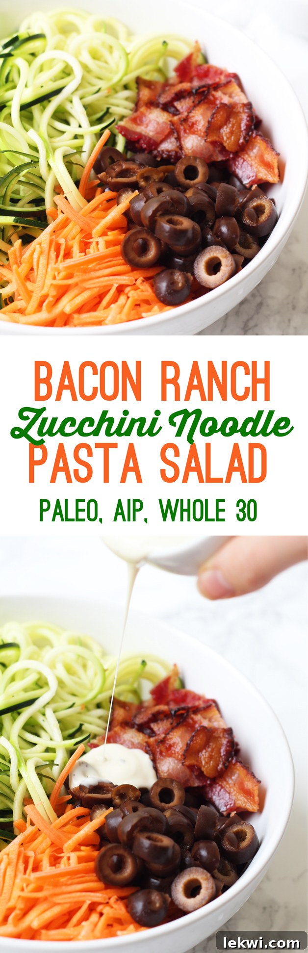 Bacon Ranch Zucchini Noodle Pasta Salad (Paleo, AIP, Whole 30)