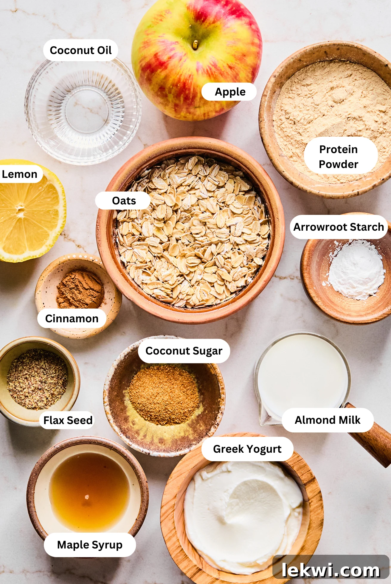 All the ingredients needed to make the protein apple crisp laid out before baking.