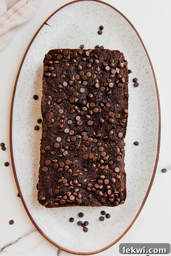 Loaf of chocolate zucchini bread.
