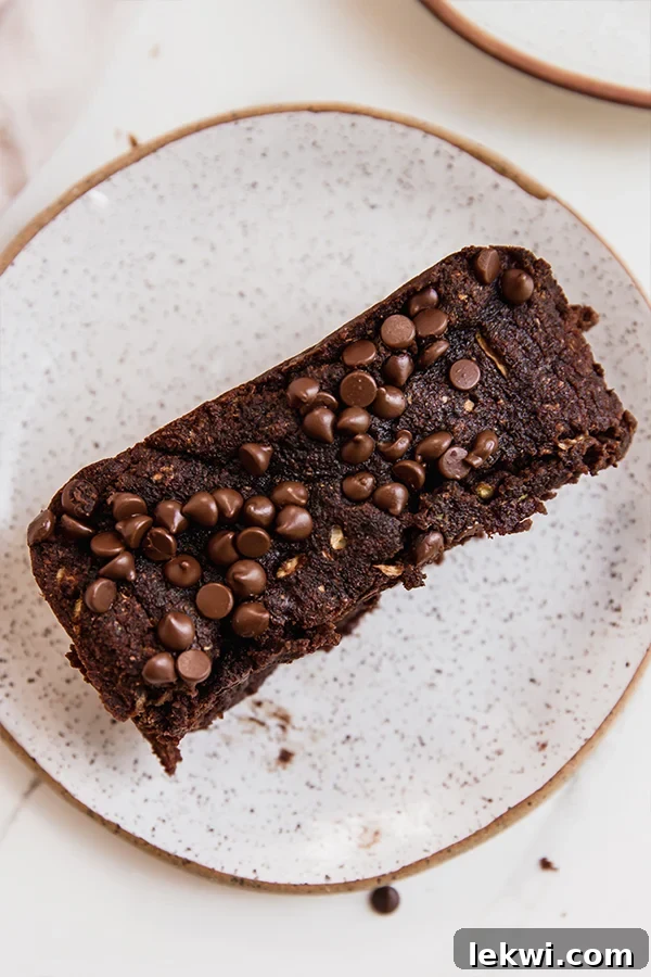 Chocolate zucchini bread on a plate.