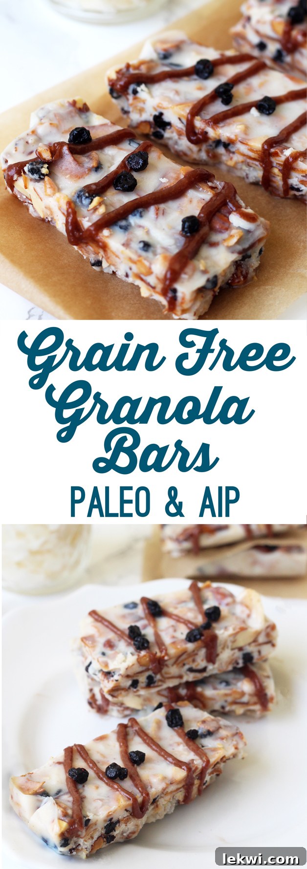 A vibrant close-up of a grain-free granola bar, showcasing its texture and delicious ingredients, perfect for Paleo and AIP diets.