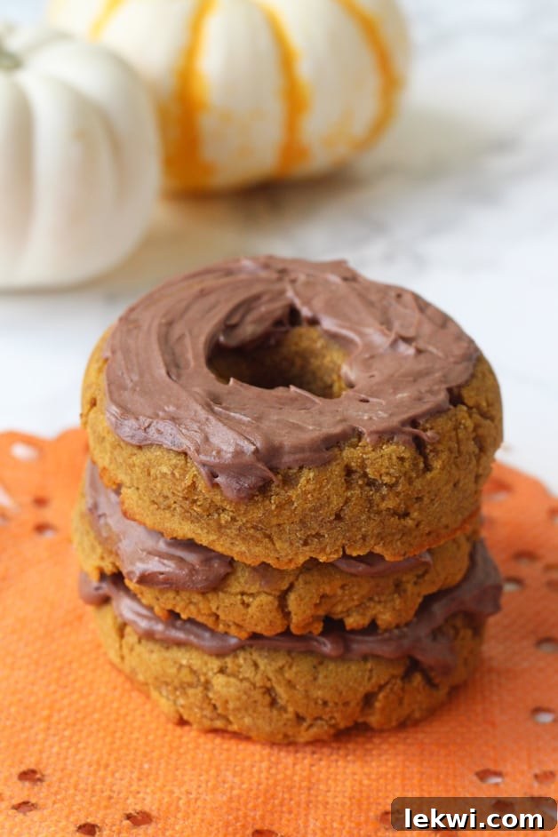 Delicious Paleo Pumpkin Donuts with rich Chocolate Frosting, suitable for AIP and Gluten-free diets.