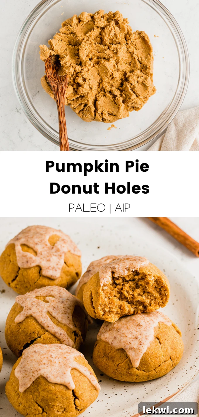 Collage with text \"Pumpkin Pie Donut Holes Paleo | AIP.\"