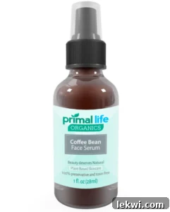 A bottle of Primal Life coffee bean face serum.