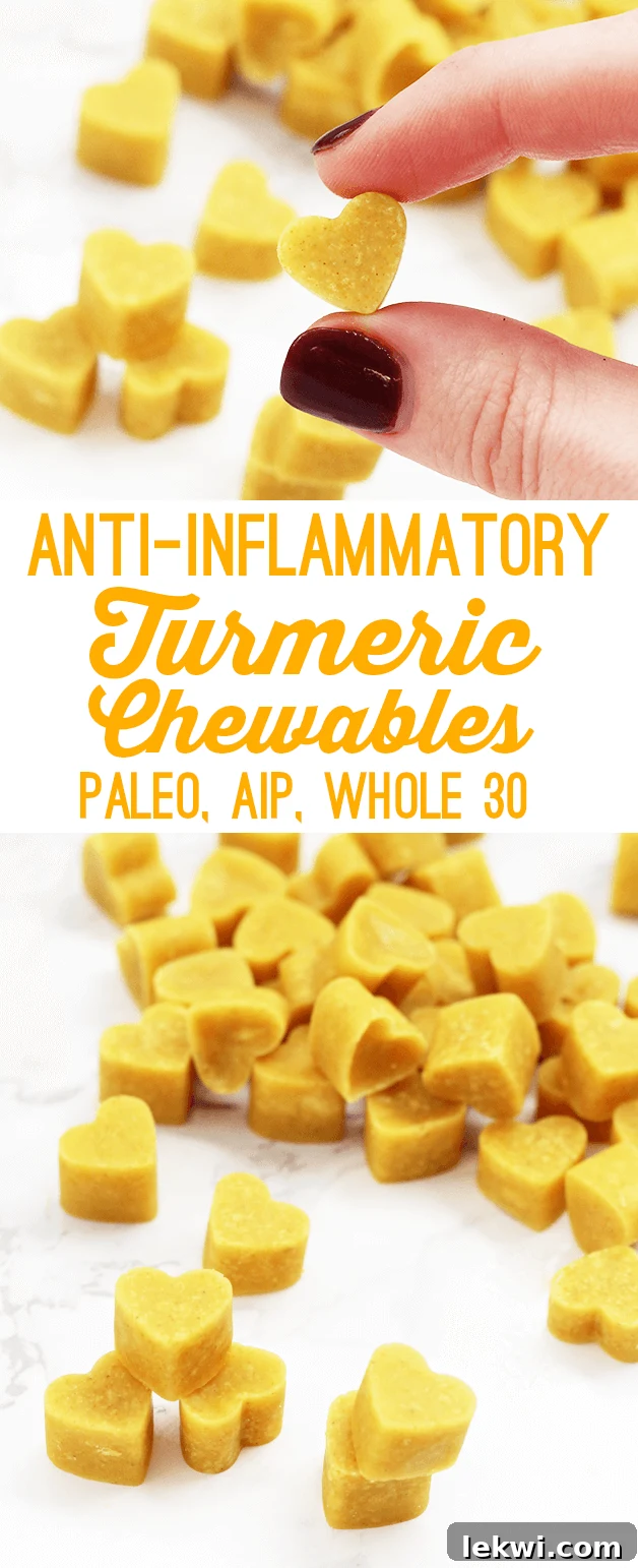 Anti-inflammatory Turmeric Chewables (AIP, Paleo, Whole30) in a stylized image.