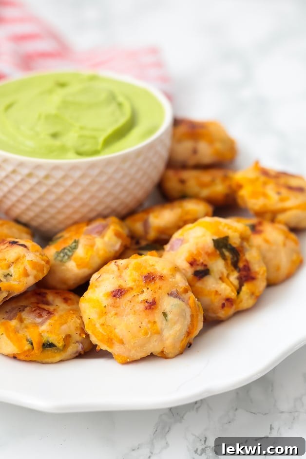 Close-up of crispy Mexican Chicken Poppers ready to be dipped