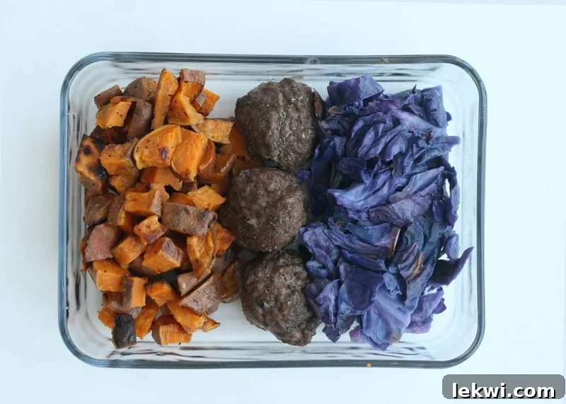 AIP Leftovers: Meatballs, Roasted Sweet Potato, and Cabbage