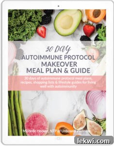 Photos of the cover of the 30-day autoimmune protocol makeover meal plan e-book