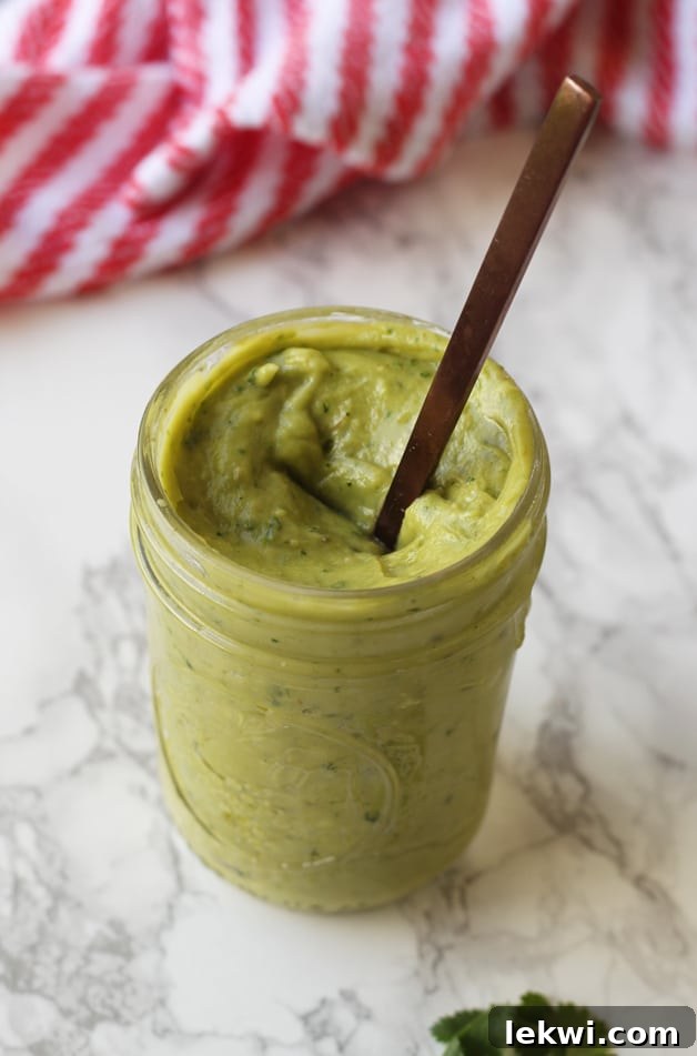 A creamy and zesty avocado cilantro lime sauce, perfect as a dressing or dip, suitable for Paleo, AIP, and Whole30 diets.