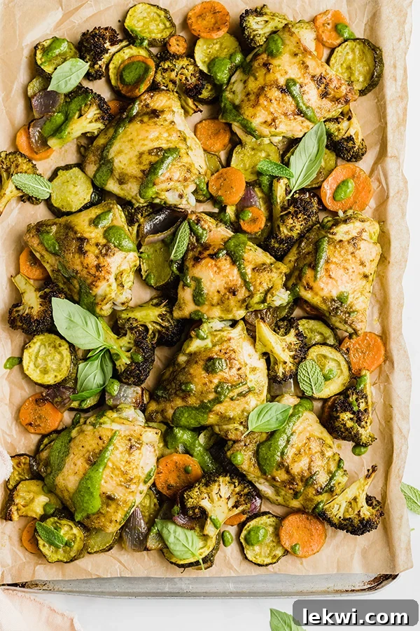 one pan chicken pesto on baking pan