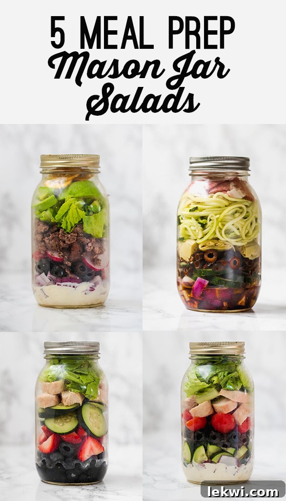 Assorted mason jar salad ideas for healthy meal prep