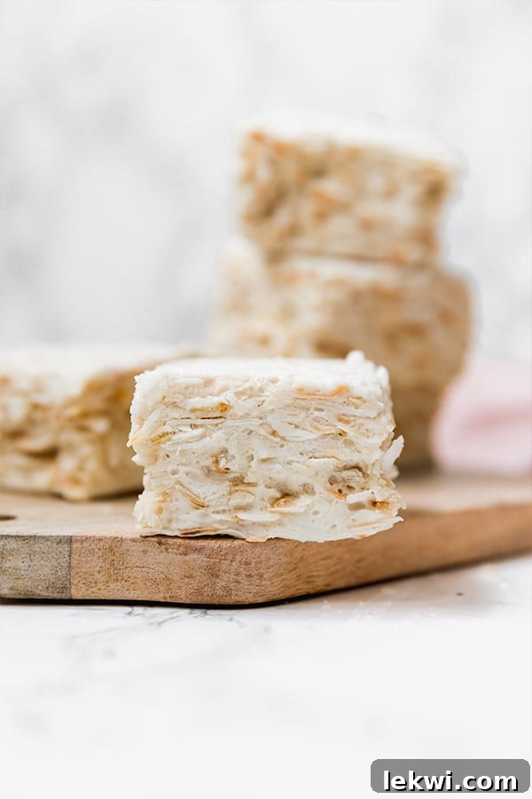 Grain Free Rice Bars cut into squares, showing their soft, chewy texture.