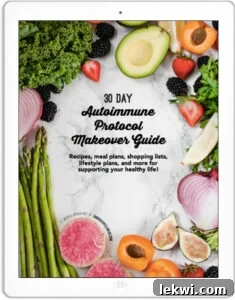 The front cover of the 30 Day Autoimmune Protocol Makeover Guide with fresh produce surrounding the text.