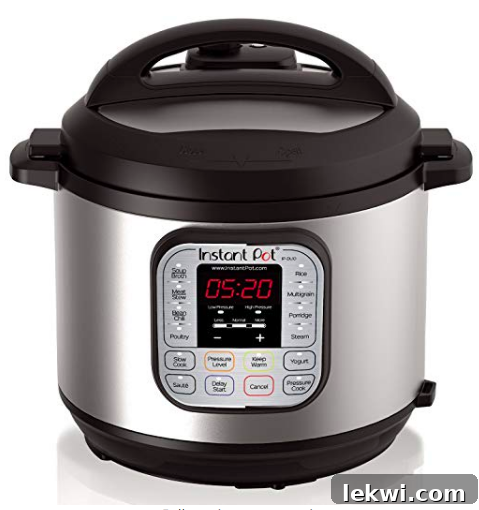 An Instapot sitting on a counter, ready for use.