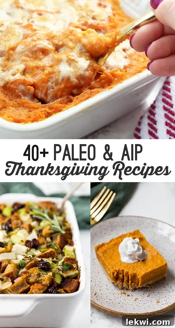 A vibrant collage featuring a golden-brown sweet potato casserole, a slice of pumpkin pie on a plate, and savory stuffing in a baking dish, symbolizing a healthy Thanksgiving spread.