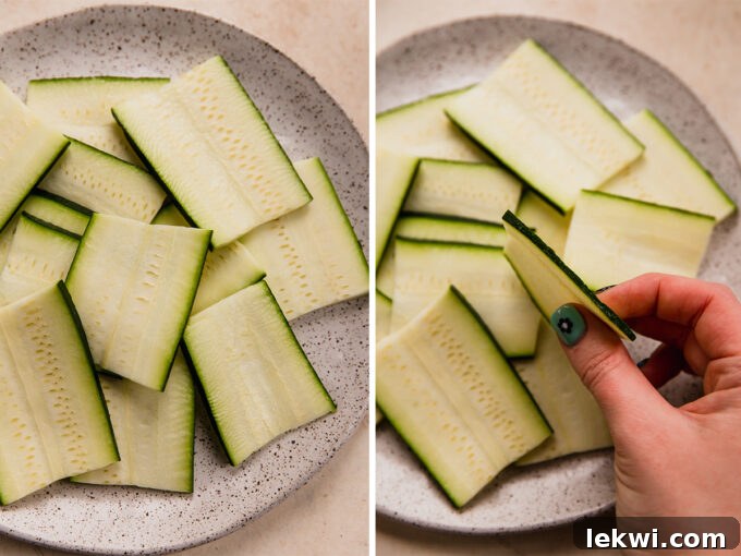 Plate of thin-sliced zucchini.