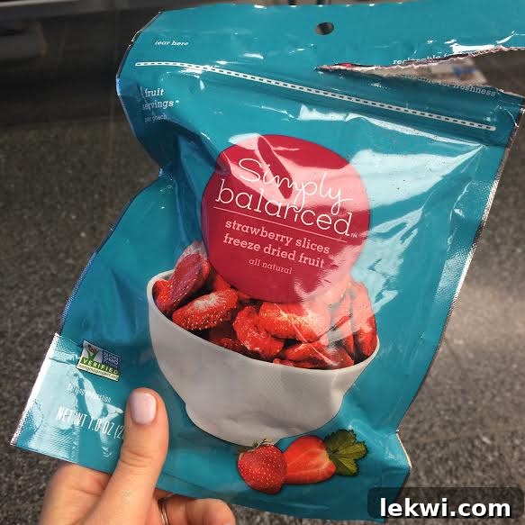 A bag of freeze-dried strawberries.