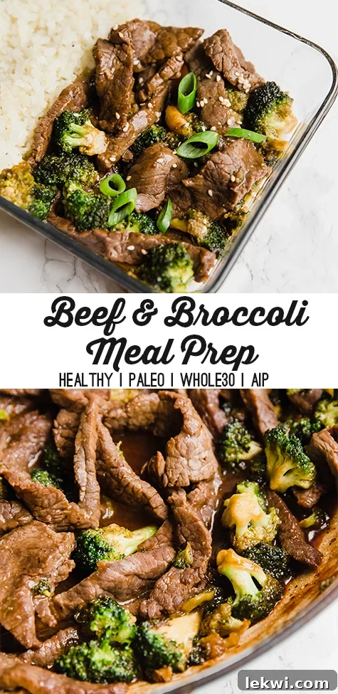 Beef and broccoli meal prep pin for Pinterest