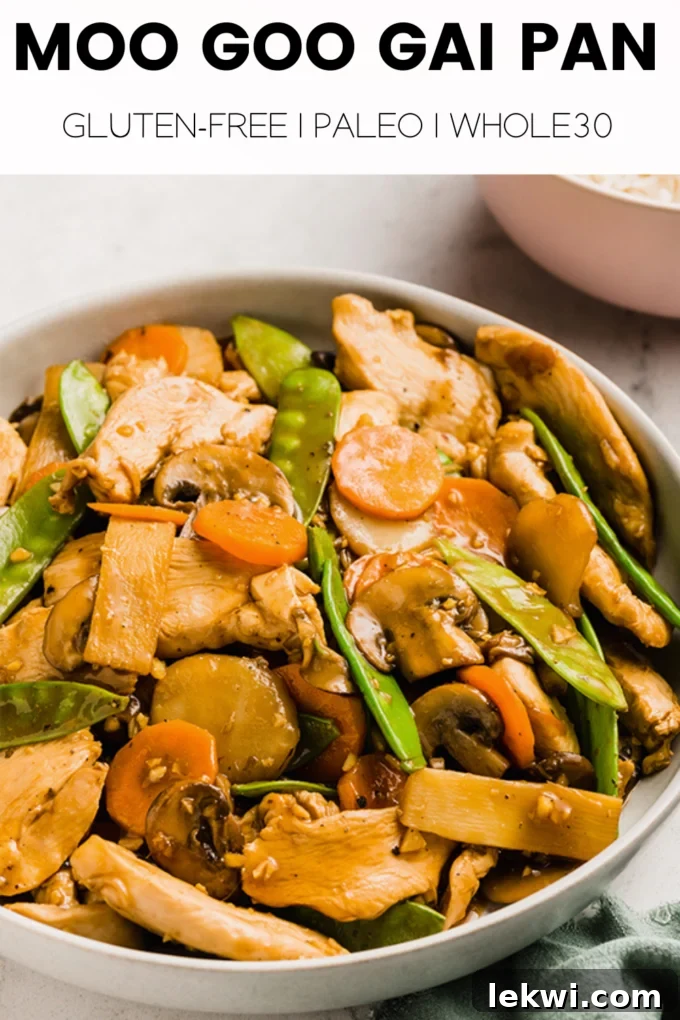 Food with text "Moo Goo Gai Pan Gluten-Free | Paleo | Whole30."