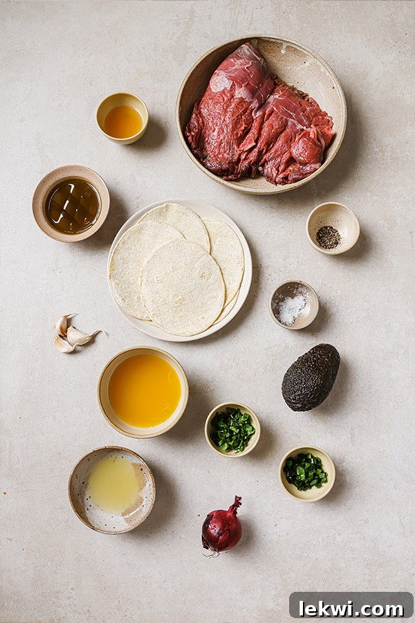 Ingredients including avocado, garlic, and red onion.