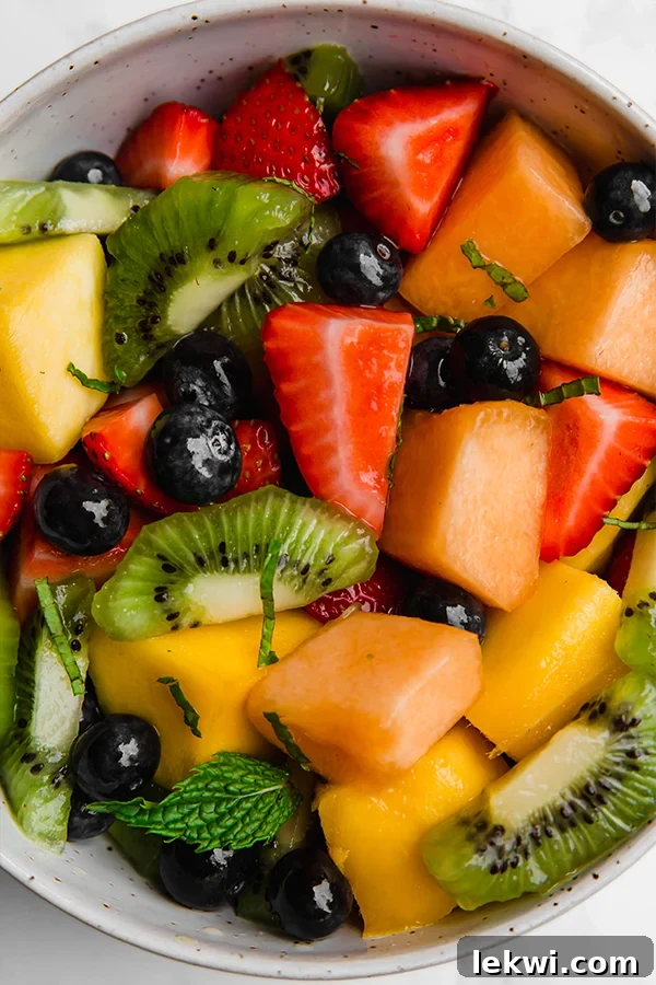 Vibrant Honey Lime Mint Fruit Salad, close-up