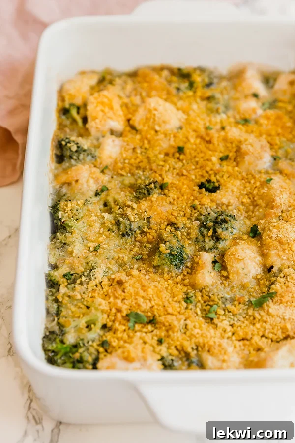 A beautifully plated dish of Paleo Chicken Divan, garnished with fresh parsley.