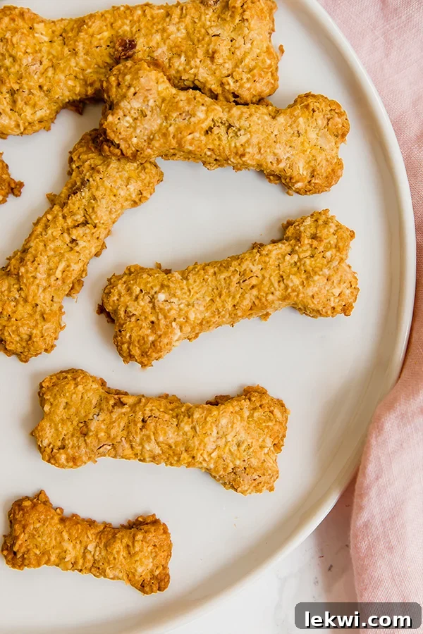 A white plate filled with homemade peanut butter dog treats, tempting for any dog lover.
