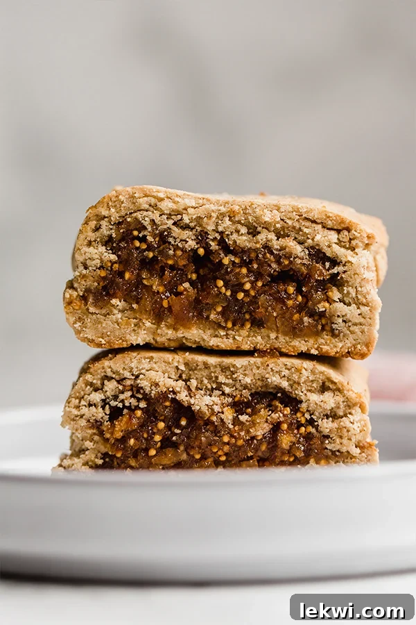 A plate of freshly baked homemade Paleo Fig Newtons, golden brown and filled with a rich fig mixture, ready to be enjoyed.