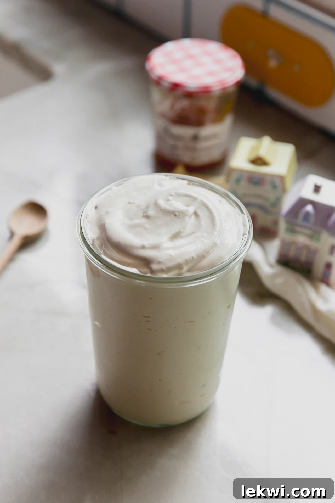Peach Vanilla Marshmallow Fluff in a glass jar