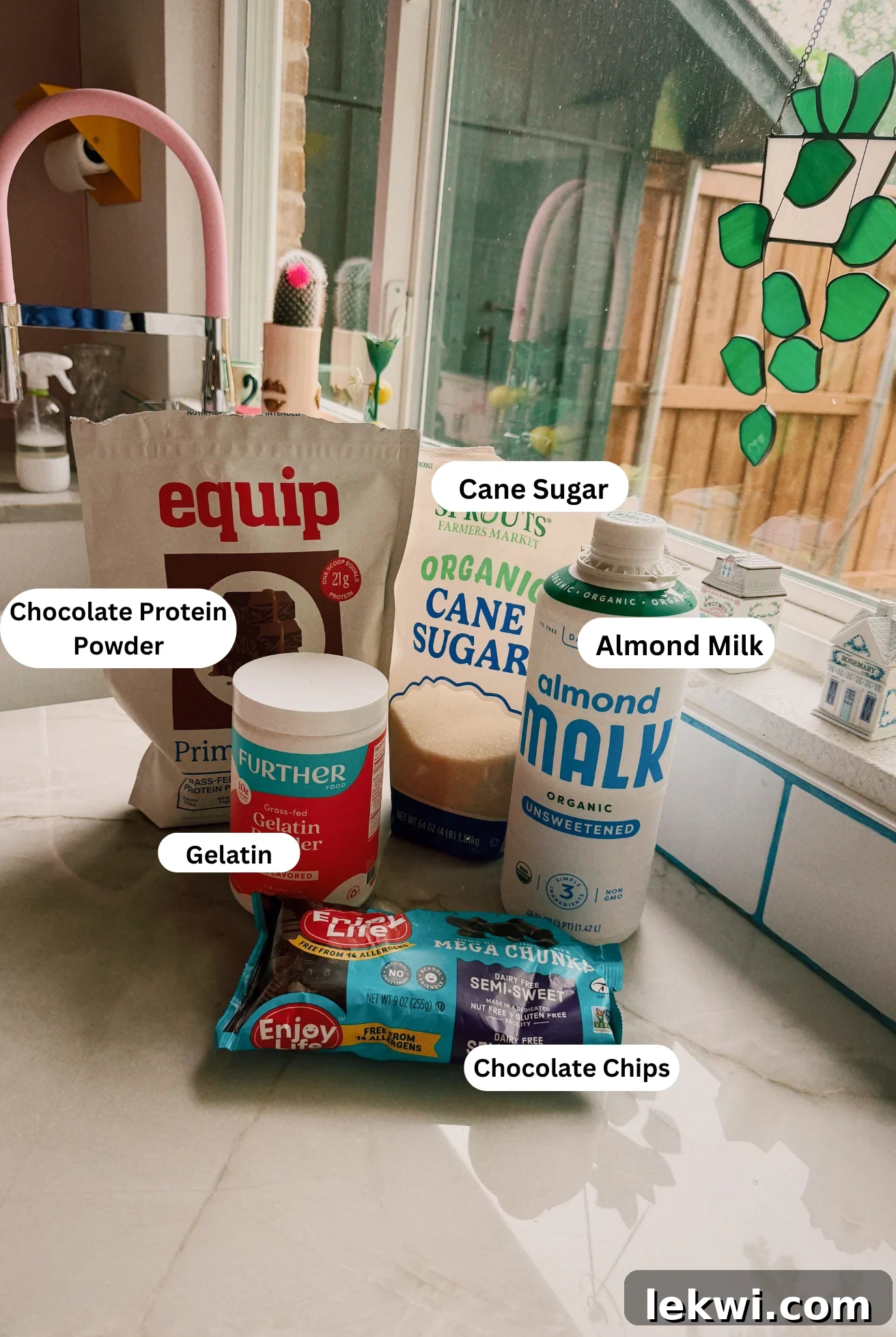 Ingredients for chocolate marshmallow protein bars.