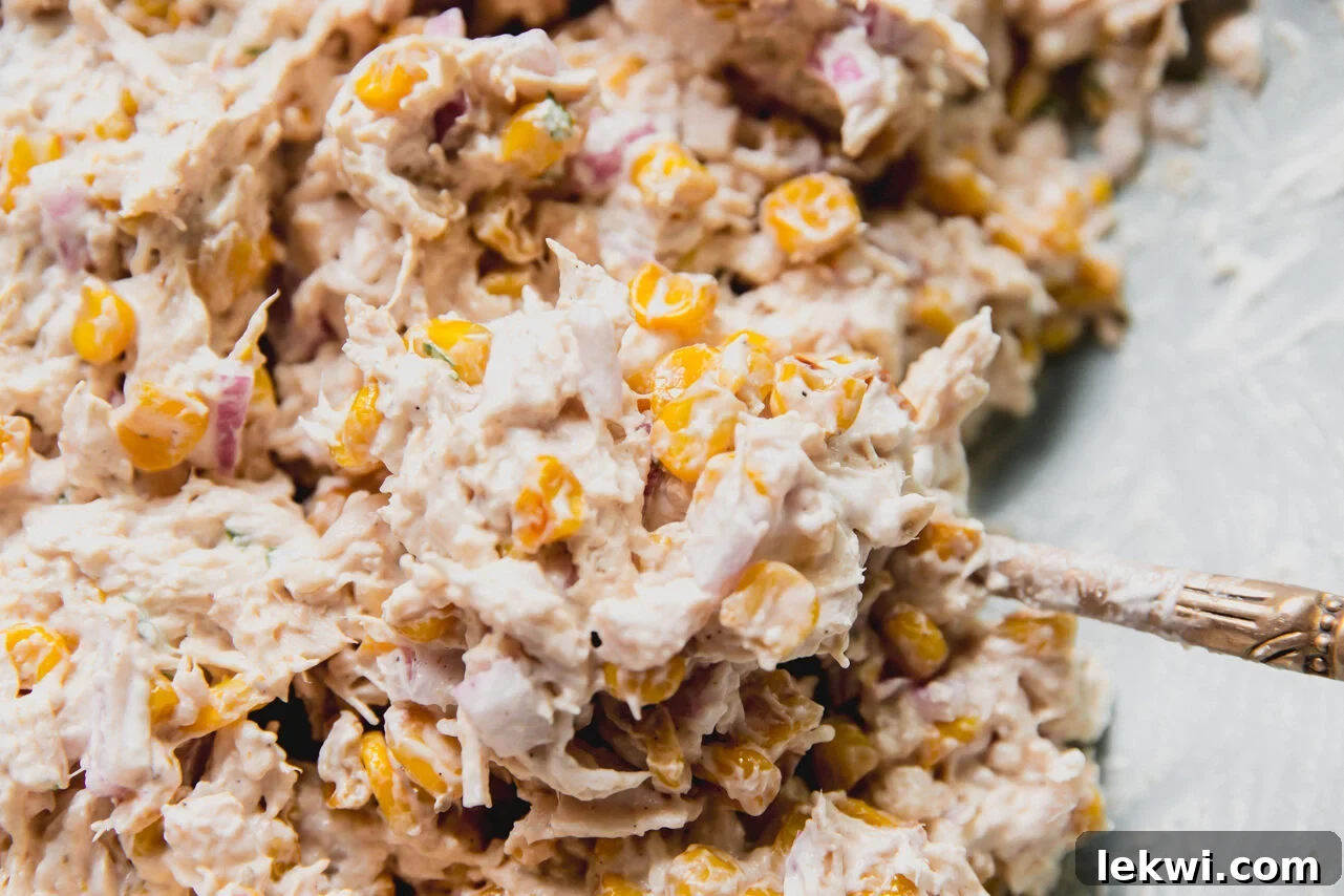 The street corn chicken salad after mixing.